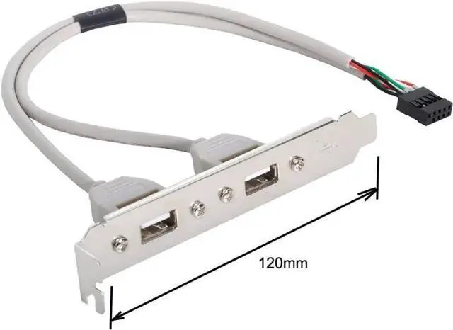 Alt view image 4 of 6 - 9Pin Motherboard USB2.0 Header 1 to 2 Port Multiplier Cable, 40CM Internal Splitter Cord with Full Height 120mm PCI Slot Bracket, Dual USB2.0 Type-A Female Rear Panel Extension Cable