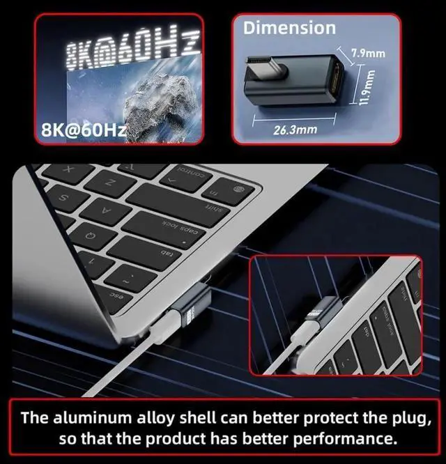 Alt view image 5 of 7 - 90 Degree Right Angle USB-C Extender Adapter, USB4 Type C Male to Female Elbow Connector, 80Gbps Data Transfer, PD 240W Fast Charging, 16K/8K/5K DP Alt Mode Video Output for Thunderbolt 5/4 Laptop, Ha