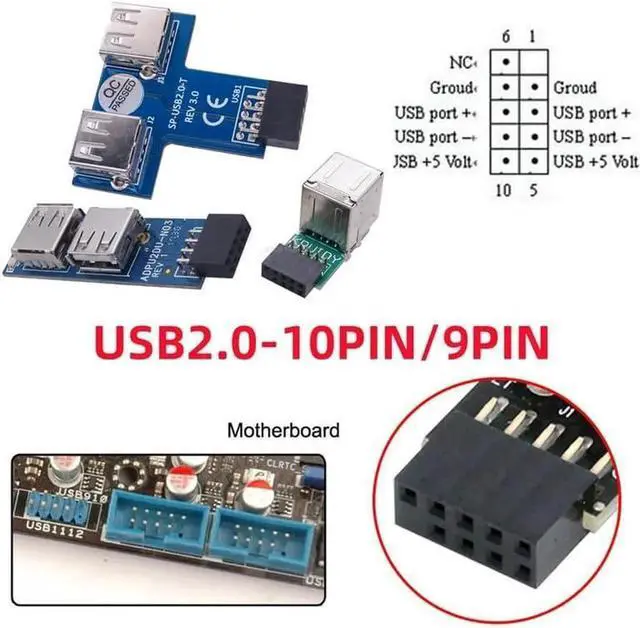 Alt view image 7 of 7 - 3 Pack 9Pin USB2.0 Internal Header Splitter, Vertical & Horizontal Dual Style Motherboard Header Female to Dual USB-A Female Adapter