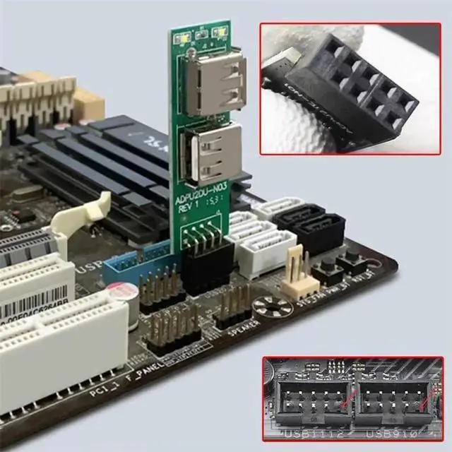 Alt view image 2 of 7 - 3 Pack 9Pin USB2.0 Internal Header Splitter, Vertical & Horizontal Dual Style Motherboard Header Female to Dual USB-A Female Adapter