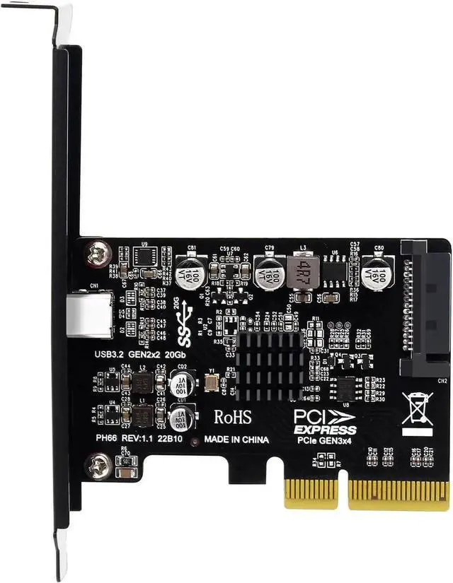 Main image of PH66 PCIe 3.0 X4 to USB-C Expansion Card, Single USB3.2 Gen2x2 20Gbps Type-C PCI-E Add-on Card with Full & Low Profile Bracket + SATA 15PIN Auxiliary Power for Desktop PC