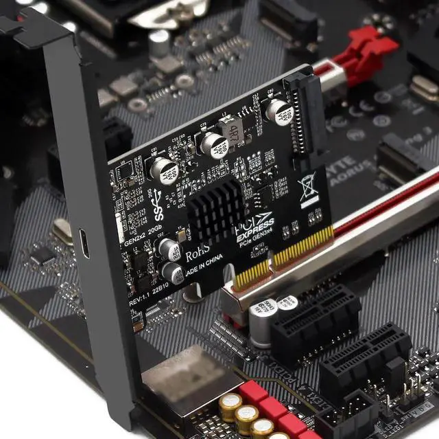 Alt view image 6 of 7 - PH66 PCIe 3.0 X4 to USB-C Expansion Card, Single USB3.2 Gen2x2 20Gbps Type-C PCI-E Add-on Card with Full & Low Profile Bracket + SATA 15PIN Auxiliary Power for Desktop PC