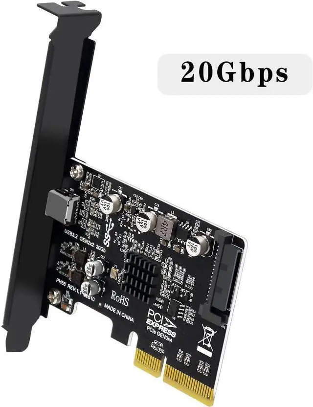 Alt view image 5 of 7 - PH66 PCIe 3.0 X4 to USB-C Expansion Card, Single USB3.2 Gen2x2 20Gbps Type-C PCI-E Add-on Card with Full & Low Profile Bracket + SATA 15PIN Auxiliary Power for Desktop PC