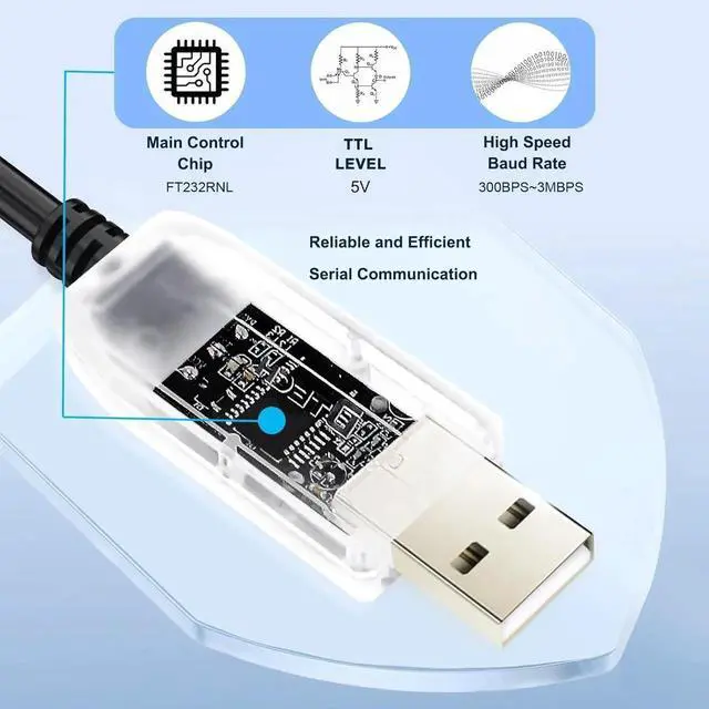 Alt view image 6 of 6 - DTECH Genuine FTDI FT232RNL USB to TTL UART Debug Cable, 3FT 5V 6-Pin Serial Converter with TX/RX/PWR LED Indicators, Multi-OS Supported for MCU Programming & Embedded Debugging