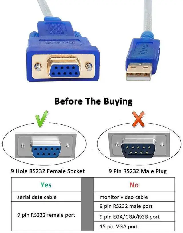 Alt view image 7 of 7 - DTech 10FT USB to RS232 DB9 Female Serial Cable, Authentic FTDI Chip USB2.0 to COM Port Adapter Compatible with Windows11/10/8/7, Mac & Linux