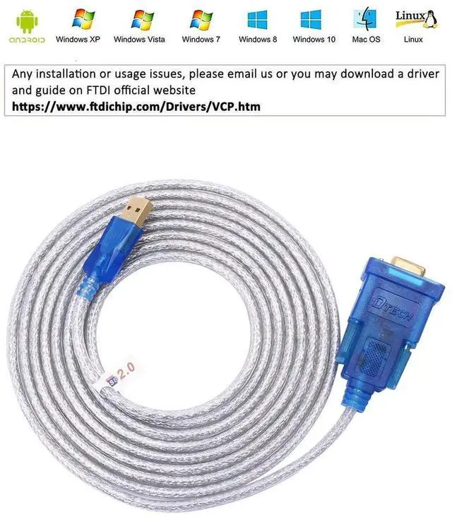 Alt view image 4 of 7 - DTech 10FT USB to RS232 DB9 Female Serial Cable, Authentic FTDI Chip USB2.0 to COM Port Adapter Compatible with Windows11/10/8/7, Mac & Linux