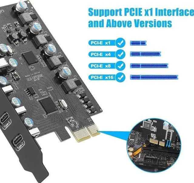 Alt view image 4 of 7 - 7-Port PCIe USB 3.0 Expansion Card (3×USB-C + 4×USB-A), PCI Express Internal USB Hub Riser Add-On Card for Desktop PC