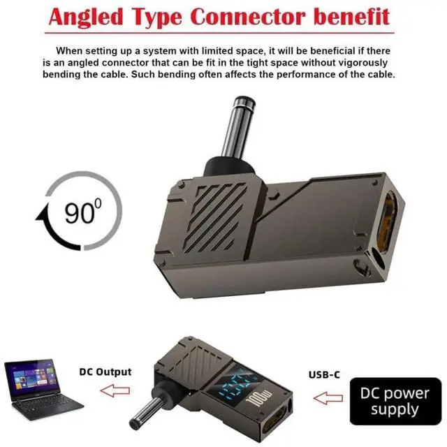 Alt view image 2 of 7 - USB C Female to DC 3.5x1.3mm Barrel Jack PD 100W Laptop Charging Adapter with Real-Time Wattage Display, Type-C PD to DC 3513 Converter for ASUS/Acer/Windows Tablet