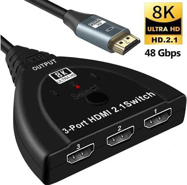 Main image of OZ8Q3-1 3 in 1 Out HDMI2.1 Switch with Built-in Pigtail Cable, 48Gbps 8K@60Hz HDR HDCP2.3 HDMI Selector for Game Consoles Fire Stick HDTV Monitor