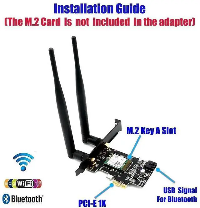 Alt view image 4 of 6 - M.2 NGFF Key A to PCIe X1 WiFi Adapter, Dual-Band AC 2.4G+5GHz WiFi Bluetooth Combo Card with 2×5dBi External Antennas for Desktop PC