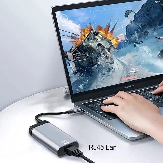 Alt view image 2 of 7 - USB-C to RJ45 Gigabit Ethernet Adapter, 10/100/1000Mbps Type-C Wired LAN Network Converter for Laptop PC