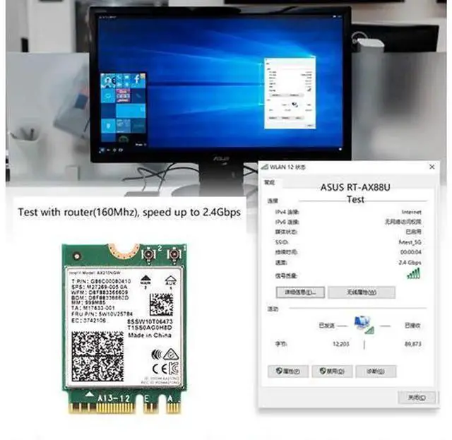 Alt view image 5 of 7 - 3000Mbps WiFi 6E Intel AX210NGW M.2 2230 Key E Wireless Adapter Tri-Band 2.4G 5G 6GHz Bluetooth 5.2 802.11ax/ac MU-MIMO OFDMA NGFF WiFi Card with 6Dbi Antenna Kit for Desktop Windows 10 11