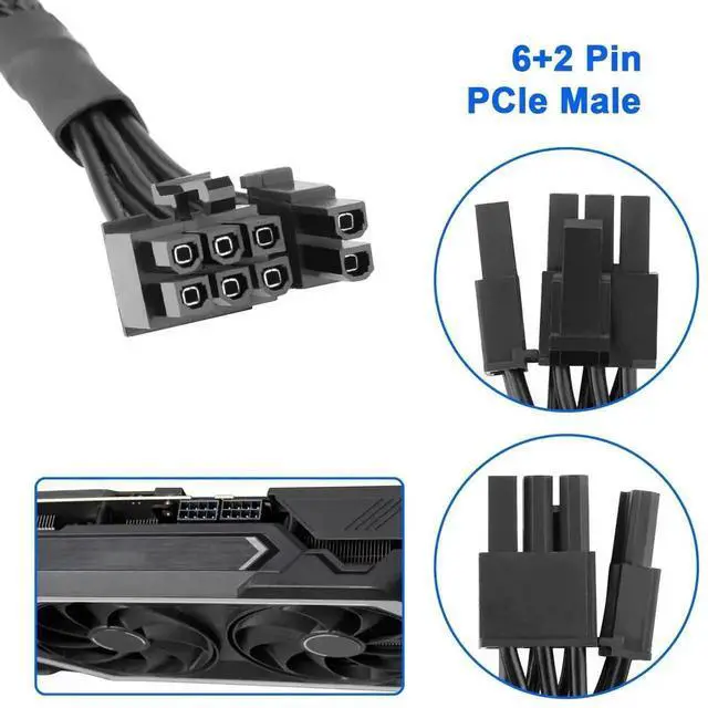Alt view image 4 of 7 - PCIe 8 Pin to 6+2 Pin GPU Power Extension Cable 65CM 18AWG Modular PSU Cable Compatible with Corsair Thermaltake ARESGAME Modular Power Supply