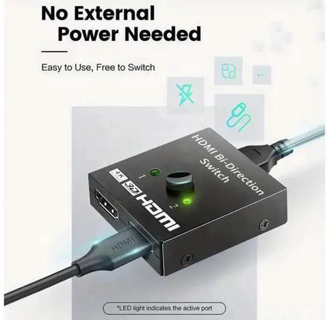 Alt view image 6 of 6 - 4K@60Hz Bi-Directional HDMI 2.0 Switch HDCP 2.2, 2 In 1 Out /1 In 2 Out HDMI Switcher Support HDR 3D Compatible with PS5 PS4 Xbox Roku HDTV Monitor