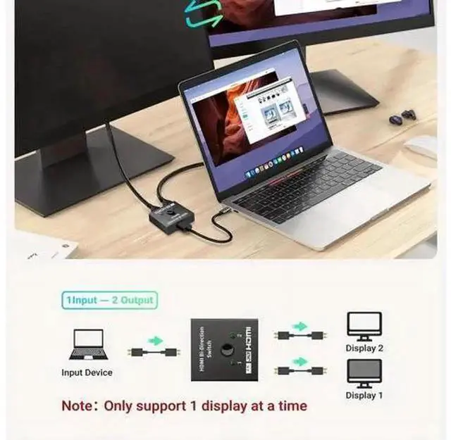 Alt view image 2 of 6 - 4K@60Hz Bi-Directional HDMI 2.0 Switch HDCP 2.2, 2 In 1 Out /1 In 2 Out HDMI Switcher Support HDR 3D Compatible with PS5 PS4 Xbox Roku HDTV Monitor