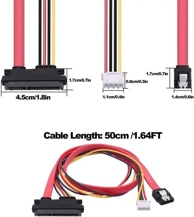 Alt view image 6 of 7 - 22Pin SATA 2-in-1 Data & Power Combo Cable, 7+15 SATA to 7Pin Data + XH2.5 4Pin Power Extension Cord, 50cm/1.64FT SATA Combined Cable for Hard Drive, Optical Drive, PC Modding 2 Pack