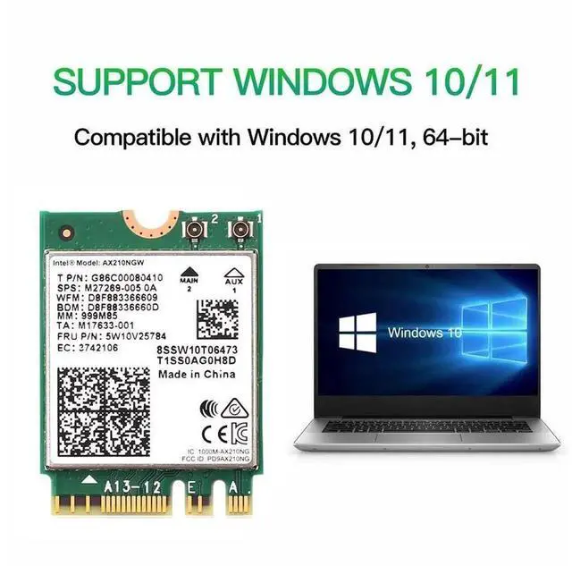 Alt view image 3 of 7 - Tri-Band WiFi 6E AX210NGW M.2 2230 NGFF Wireless Adapter, AX3000 3000Mbps 160MHz 2x2 MU-MIMO 802.11ax WiFi Bluetooth Network Card for Desktop Laptop PC, Only Supports Windows 10/11 64-bit