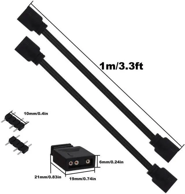 Alt view image 3 of 7 - 5V 3 Pin ARGB Extension Cable, Addressable RGB Synchronous Extension Cord, ARGB LED Fan Connector Adapter Wire 1M/3.3FT for PC Case Lighting 2 Pack