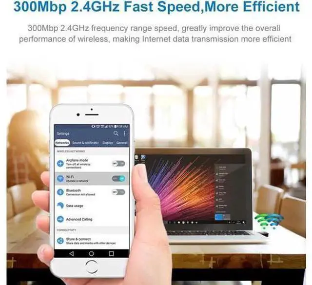Alt view image 2 of 7 - 300Mbps USB WiFi Adapter Wireless Network Dongle, USB Wireless LAN Card for Desktop Laptop PC, Compatible with Windows 10 / 8 / 7 / XP