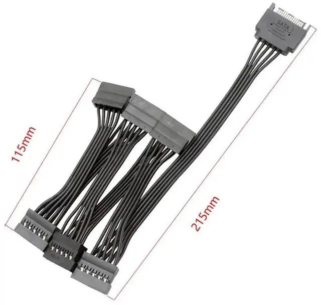Alt view image 2 of 7 - 15 Pin SATA Power Extension Cable, SATA Male to Female Splitter Extender Cord 70cm/30Inch 1 to 6 Ports for HDD SSD Hard Drive Optical Drive