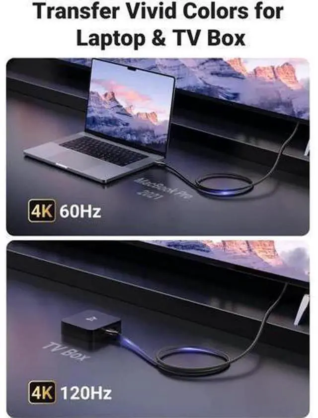 Alt view image 2 of 7 - UGREEN 8K HDMI 2.1 Braided Cable, Ultra High Speed 48Gbps, 8K60Hz 4K120Hz Dynamic HDR HDR10 eARC, HDMI Cord 6FT Compatible with MacBook Pro 2021, PS5, PS4, Xbox, Roku, UHD TV, Blu-ray, Projector