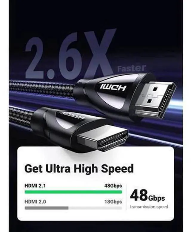 Alt view image 7 of 7 - UGREEN 8K HDMI 2.1 Braided Cable, Ultra High Speed 48Gbps, 8K60Hz 4K120Hz Dynamic HDR HDR10 eARC, HDMI Cord 6FT Compatible with MacBook Pro 2021, PS5, PS4, Xbox, Roku, UHD TV, Blu-ray, Projector