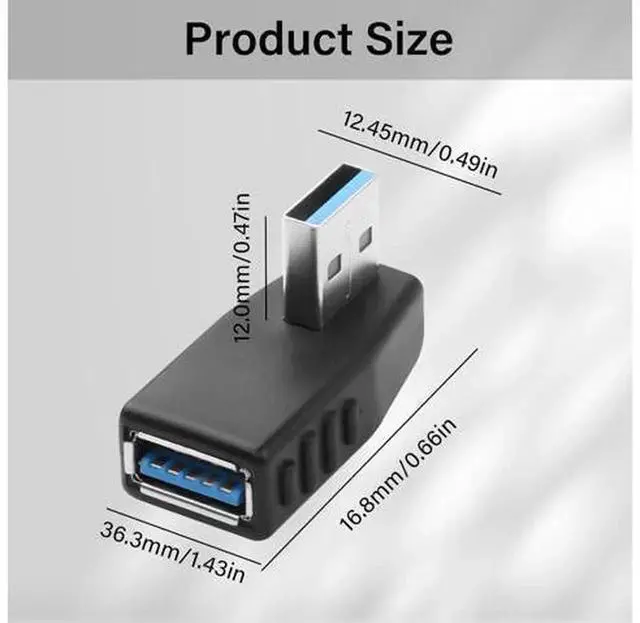 Alt view image 2 of 7 - 90 Degree Right Angle USB 3.0 Adapter, USB A Male to Female Extender Connector, Support 5Gbps Data Transfer & Charging, Compatible with Laptop, Power Bank, Mouse, USB Flash Drive 2 Pack