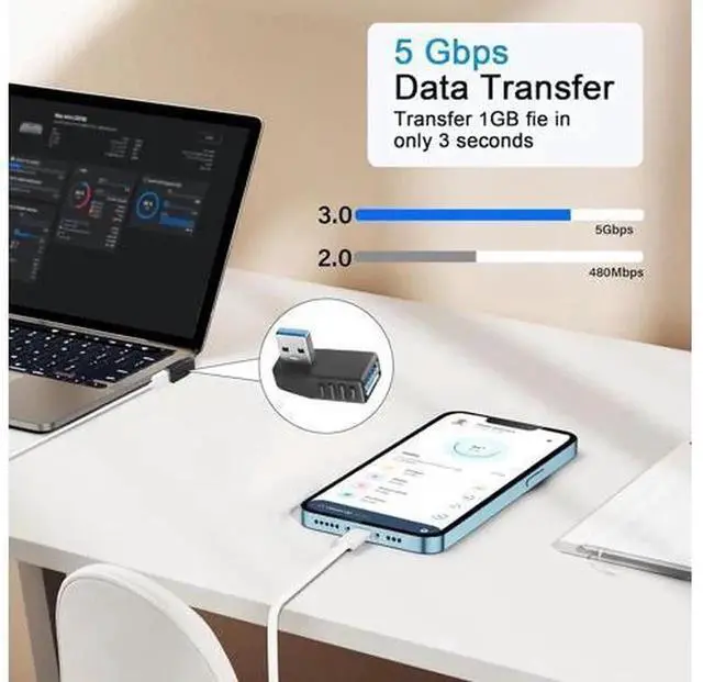 Alt view image 7 of 7 - 90 Degree Right Angle USB 3.0 Adapter, USB A Male to Female Extender Connector, Support 5Gbps Data Transfer & Charging, Compatible with Laptop, Power Bank, Mouse, USB Flash Drive 2 Pack