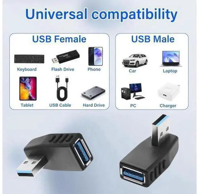 Alt view image 5 of 7 - 90 Degree Right Angle USB 3.0 Adapter, USB A Male to Female Extender Connector, Support 5Gbps Data Transfer & Charging, Compatible with Laptop, Power Bank, Mouse, USB Flash Drive 2 Pack