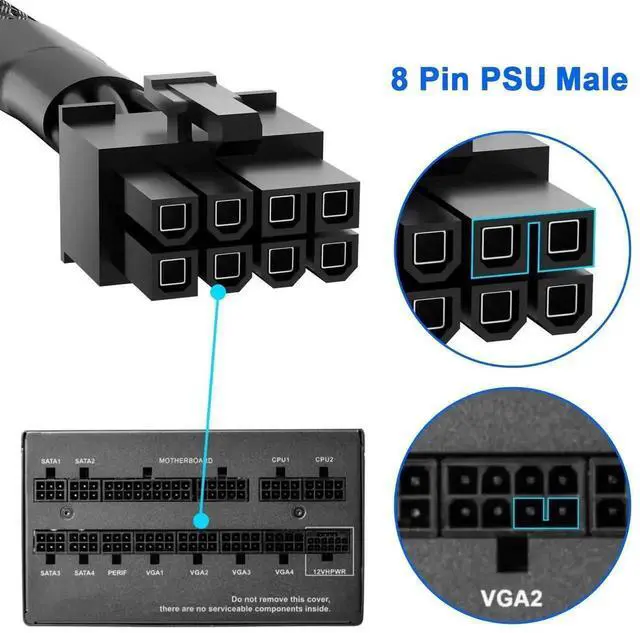 Alt view image 6 of 7 - PCIe VGA Power Extension Cable, PCIe 8 Pin Male to 6+2 Pin Male GPU Cord, 18AWG 10A Rated, 60cm/23.6 Inch for Supernova PSU, PC Modding