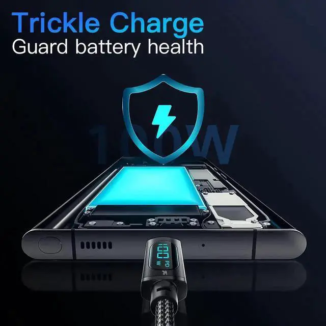 Alt view image 3 of 7 - Essager USB-C Fast Charging Cable with LED Power Display, 7A 100W PD QC Charging Cord, Built-in E-Marker Chip, 480Mbps Data Transfer, Aluminum Alloy Nylon Braided Cable Compatible with MacBook, iPad,