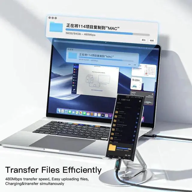 Alt view image 6 of 7 - Essager USB-C Fast Charging Cable with LED Power Display, 7A 100W PD QC Charging Cord, Built-in E-Marker Chip, 480Mbps Data Transfer, Aluminum Alloy Nylon Braided Cable Compatible with MacBook, iPad,