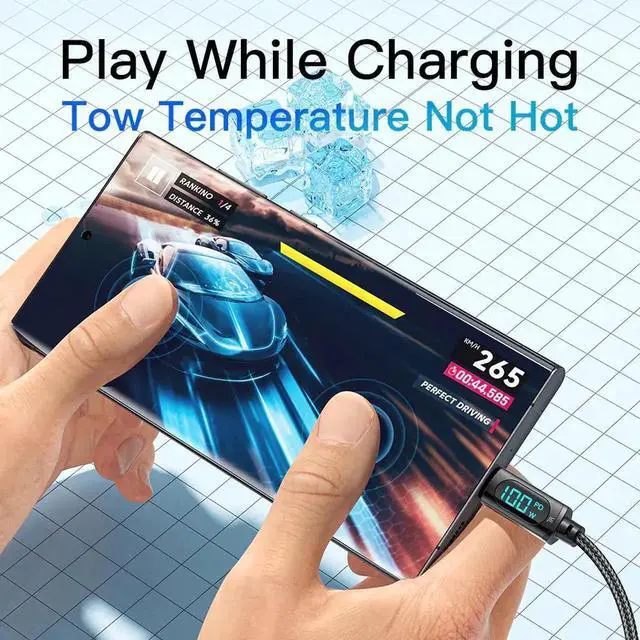 Alt view image 7 of 7 - Essager USB-C Fast Charging Cable with LED Power Display, 7A 100W PD QC Charging Cord, Built-in E-Marker Chip, 480Mbps Data Transfer, Aluminum Alloy Nylon Braided Cable Compatible with MacBook, iPad,
