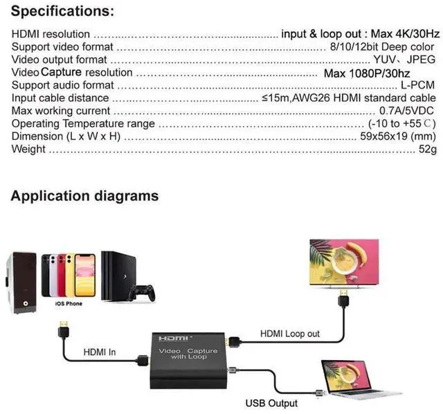 Alt view image 3 of 7 - 4K HDMI Capture Card USB 2.0, 1080P Video Grabber with HDMI Loop Out, Game Capture Recording Device for Live Streaming, Compatible with PS4, Xbox One, iOS Phone, HDV, YouTube Broadcast