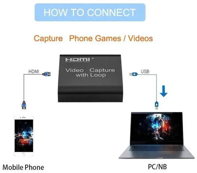 Alt view image 2 of 7 - 4K HDMI Capture Card USB 2.0, 1080P Video Grabber with HDMI Loop Out, Game Capture Recording Device for Live Streaming, Compatible with PS4, Xbox One, iOS Phone, HDV, YouTube Broadcast