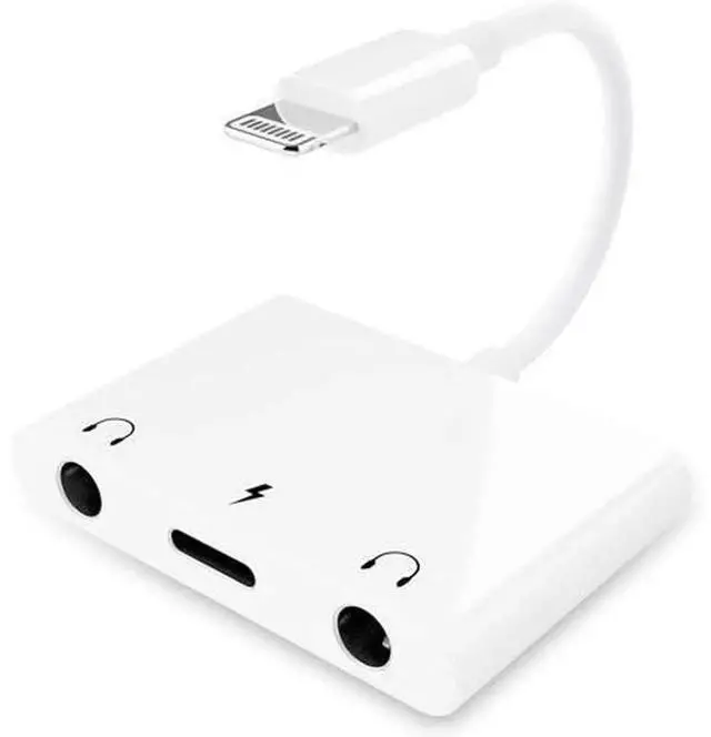 Main image of 3 in 1 Dual 3.5mm Headphone Jack Adapter, Audio & Charging Earphone Splitter Compatible with iPhone 14/13/12/11/X/8/iPad, Supports iOS 13 and Above, White