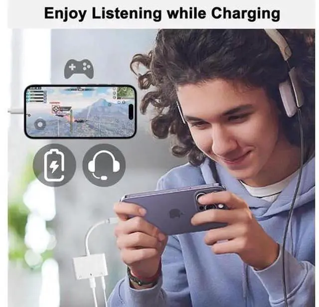 Alt view image 5 of 7 - 3 in 1 Dual 3.5mm Headphone Jack Adapter, Audio & Charging Earphone Splitter Compatible with iPhone 14/13/12/11/X/8/iPad, Supports iOS 13 and Above, White