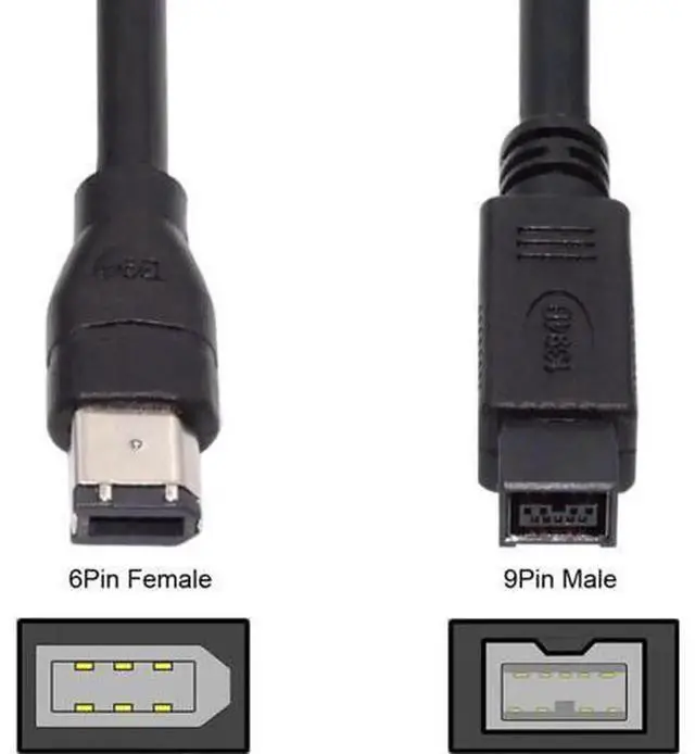 Alt view image 6 of 6 - 9 Pin to 6 Pin FireWire 800 to FireWire 400 Cable, IEEE 1394B Beta 9-6 Data Cable, 1.8 Meter Black