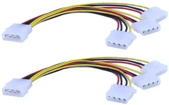 Alt view image 7 of 7 - 2-Pack Molex 4 Pin Power Y Splitter Cable, 1 Male to 3 Female Molex Connector, 8 Inches Internal PC Power Extension Cord