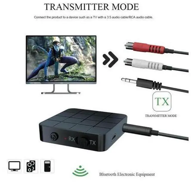 Alt view image 4 of 7 - 2-in-1 Bluetooth 5.0 Audio Adapter, Wireless 3.5mm AUX Bluetooth Transmitter and Receiver for TV, Speaker, Headphone, Car Audio