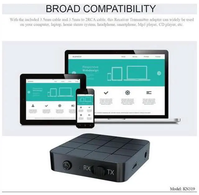 Alt view image 5 of 7 - 2-in-1 Bluetooth 5.0 Audio Adapter, Wireless 3.5mm AUX Bluetooth Transmitter and Receiver for TV, Speaker, Headphone, Car Audio