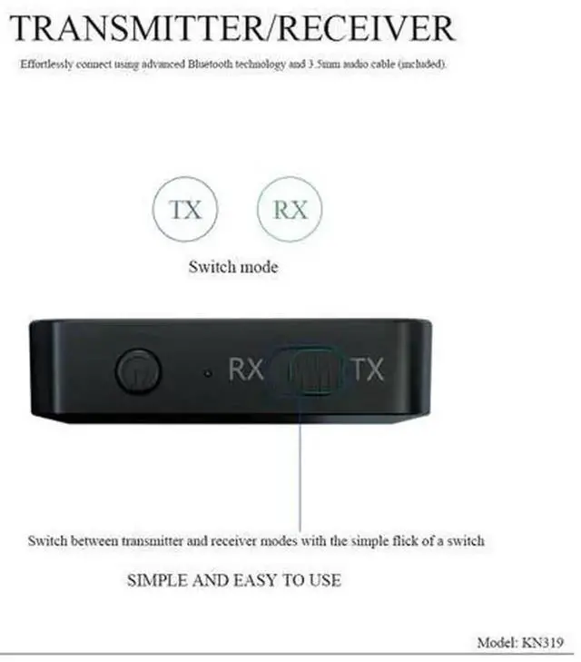 Alt view image 2 of 7 - 2-in-1 Bluetooth 5.0 Audio Adapter, Wireless 3.5mm AUX Bluetooth Transmitter and Receiver for TV, Speaker, Headphone, Car Audio