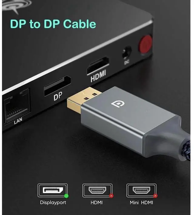 Alt view image 5 of 7 - DP 1.4 DisplayPort Cable 10FT/3M Nylon Braided, 8K@60Hz 4K@144Hz 2K@165Hz DP to DP Cord, HBR3 HDR DSC 32.6Gbps, Support FreeSync G-Sync for Gaming GPU, Monitor, PC and TV