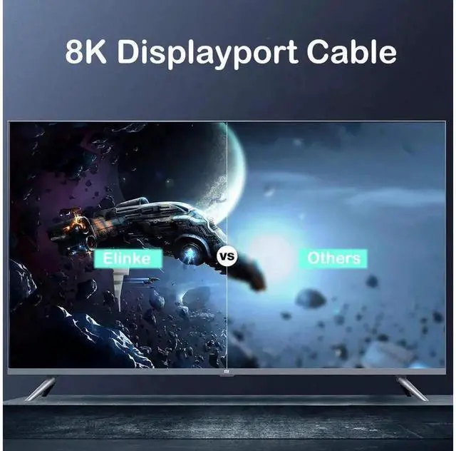 Alt view image 4 of 7 - DP 1.4 DisplayPort Cable 10FT/3M Nylon Braided, 8K@60Hz 4K@144Hz 2K@165Hz DP to DP Cord, HBR3 HDR DSC 32.6Gbps, Support FreeSync G-Sync for Gaming GPU, Monitor, PC and TV