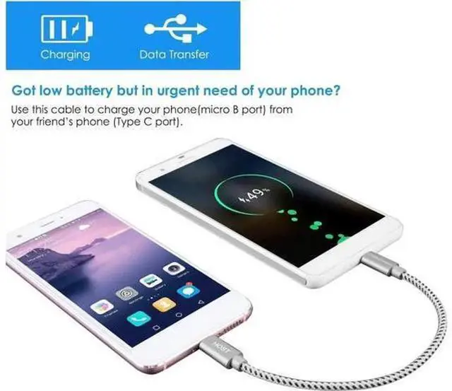 Alt view image 3 of 7 - Short USB C to Micro USB Cable 0.65FT, CableCreation Nylon Braided OTG Cord, 480Mbps Data Transfer, Space Gray, Compatible with MacBook Pro/Air, Galaxy S21/S20/S10, Pixel 5/4/3/2