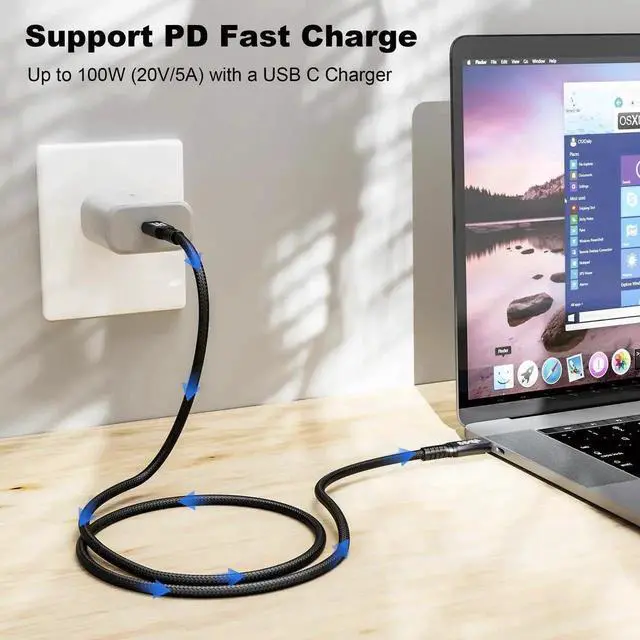 Alt view image 2 of 7 - USB C to USB C 3.1 Cable 3.3FT(1M), 10Gbps Data Transfer, 4K Video Output & 100W PD Fast Charging Cord Compatible with Monitor, Laptop and USB-C Devices