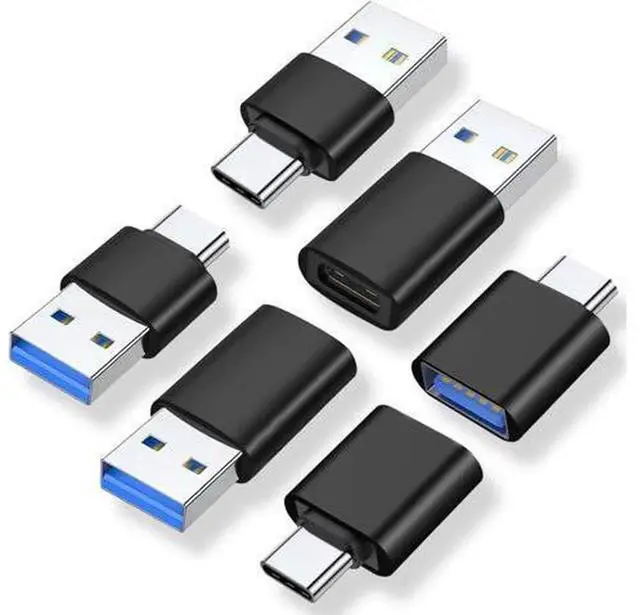 Main image of 6 Pack USB C Adapter Set, USB A Male to USB C Male, USB 3.0 A Male to USB C Female, USB C Male to USB 3.0 A Female Converter Connectors, Black