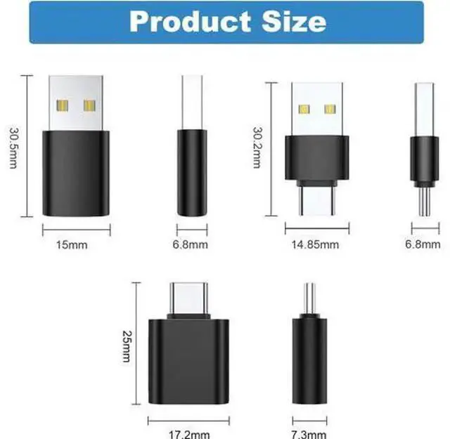 Alt view image 5 of 5 - 6 Pack USB C Adapter Set, USB A Male to USB C Male, USB 3.0 A Male to USB C Female, USB C Male to USB 3.0 A Female Converter Connectors, Black