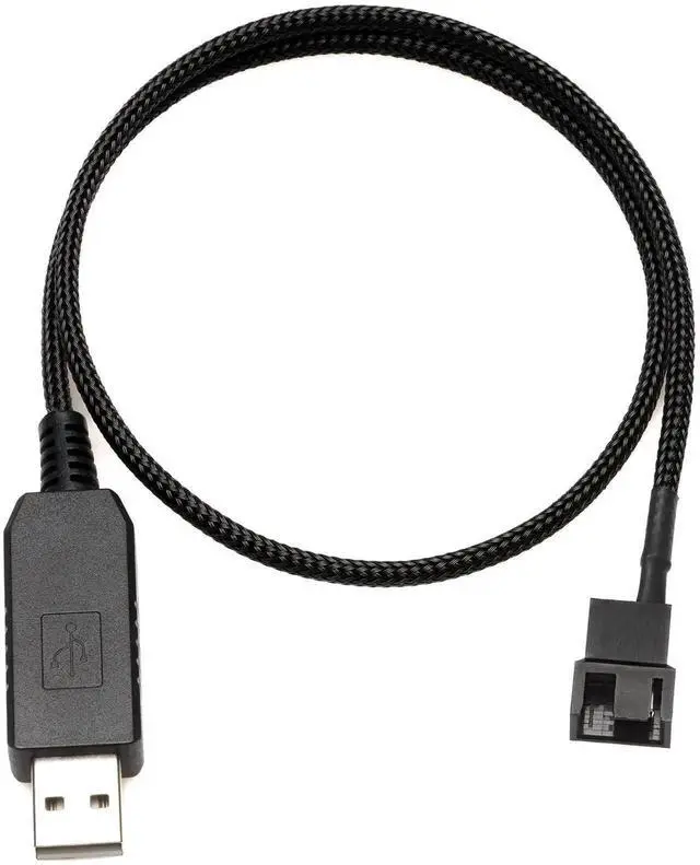 Alt view image 2 of 7 - 12V Step-Up USB Fan Power Adapter Cable, 24 Inch (60cm) Black Sleeved Wire, Full Speed Fan Power Cord for 3-Pin & 4-Pin PC Cooling Fans