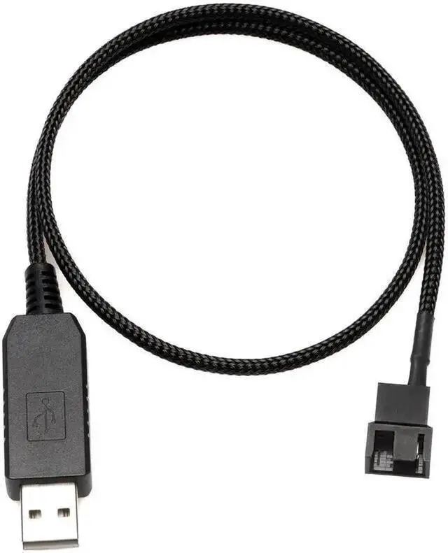 Alt view image 7 of 7 - 12V Step-Up USB Fan Power Adapter Cable, 24 Inch (60cm) Black Sleeved Wire, Full Speed Fan Power Cord for 3-Pin & 4-Pin PC Cooling Fans